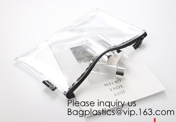 El bolso que embala del Pvc del resbalador del documento de la prenda impermeable de los efectos de escritorio de la oficina, bolsos del PVC, bolsos de EVA, bolsos de la cremallera, se coloca encima de bolsos de la cremallera