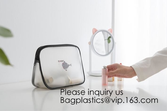 Bolso claro del artículo de tocador del PVC de Eco de la bolsa cosmética amistosa de la cremallera, soporte encima de la bolsa cosmética de empaquetado del bolso de la cerradura de la cremallera, bagease