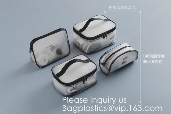 Bolso claro del artículo de tocador del PVC de Eco de la bolsa cosmética amistosa de la cremallera, soporte encima de la bolsa cosmética de empaquetado del bolso de la cerradura de la cremallera, bagease