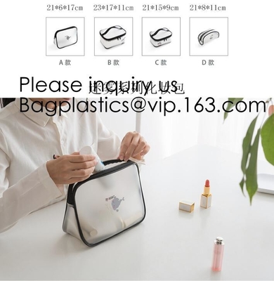 Bolso claro del artículo de tocador del PVC de Eco de la bolsa cosmética amistosa de la cremallera, soporte encima de la bolsa cosmética de empaquetado del bolso de la cerradura de la cremallera, bagease