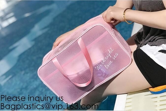 El bolso del maquillaje del PVC impermeabiliza la bolsa cosmética del bolso de la cremallera del artículo de tocador del PVC del maquillaje plástico transparente claro lindo del viaje