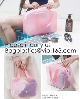 Cree los bolsos transparentes del gargarismo para requisitos particulares del lavado del PVC de las bolsas de la cremallera de los cosméticos de la PU, enrejado transparente del viaje al por mayor de China