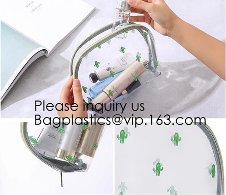 Bolsa cosmética reciclada de impresión de encargo de la cremallera suave del Pvc, bolsa cosmética del PVC del diseño transparente del cliente, bagease, bagplas