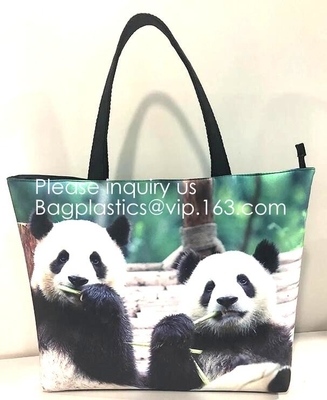 Señora Handbag Woman Color Panda Print Bag, la bolsa de asas de encargo de la impresión de la panda china linda, Logo Printed Organi de encargo promocional