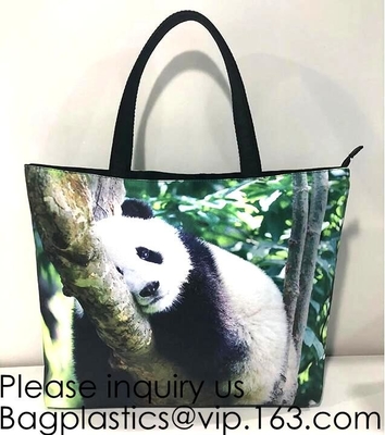 Señora Handbag Woman Color Panda Print Bag, la bolsa de asas de encargo de la impresión de la panda china linda, Logo Printed Organi de encargo promocional