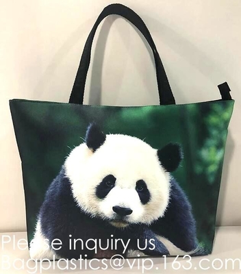 Señora Handbag Woman Color Panda Print Bag, la bolsa de asas de encargo de la impresión de la panda china linda, Logo Printed Organi de encargo promocional