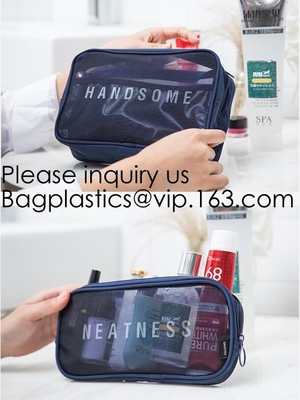 Los bolsos de Mesh Cosmetic Pouch Set Toiletry de los hombres y de las mujeres ven a través de organizador del maquillaje del viaje, enredan el cosmet de nylon de la bolsa cosmética