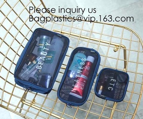 Los bolsos de Mesh Cosmetic Pouch Set Toiletry de los hombres y de las mujeres ven a través de organizador del maquillaje del viaje, enredan el cosmet de nylon de la bolsa cosmética