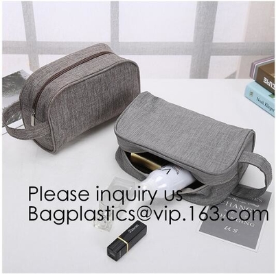El viaje de cuero Kit Wash Makeup Bag del artículo de tocador de la lona para hombre cosmética del bolso, bolso orgánico del maquillaje de la lona de algodón con la cremallera hace-u