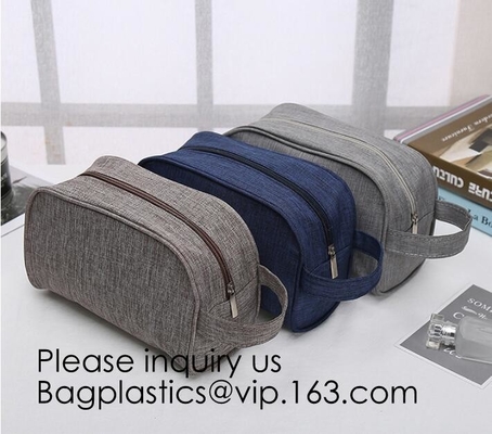 El viaje de cuero Kit Wash Makeup Bag del artículo de tocador de la lona para hombre cosmética del bolso, bolso orgánico del maquillaje de la lona de algodón con la cremallera hace-u