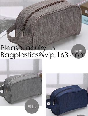 El viaje de cuero Kit Wash Makeup Bag del artículo de tocador de la lona para hombre cosmética del bolso, bolso orgánico del maquillaje de la lona de algodón con la cremallera hace-u