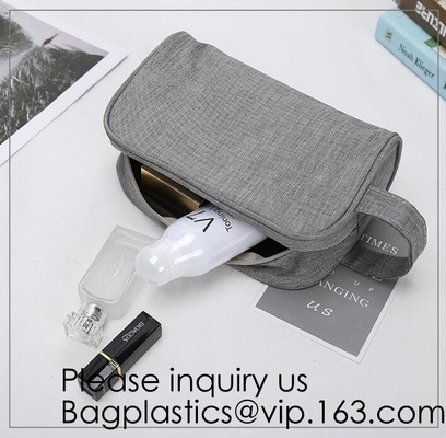 El viaje de cuero Kit Wash Makeup Bag del artículo de tocador de la lona para hombre cosmética del bolso, bolso orgánico del maquillaje de la lona de algodón con la cremallera hace-u
