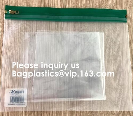 El bolso del documento de la cerradura de la cremallera del PVC de Mesh Clear de la carpeta de archivos de la oficina del resbalador del metal, cartera del fichero de la carpeta relampagó el paquete del bolso del documento de la cerradura