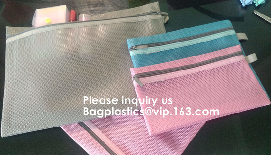 Fichero inmóvil oficial Mesh Bag con el bolso del documento del PVC de la cerradura de la cremallera en los bolsos de empaquetado impermeables, BAGEASE, BAGPLASTICS