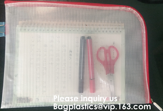 Bolso plástico claro transparente del almacenamiento de la oficina de los estudiantes del documento del fichero del PVC del bolso B5 del fichero de documento de la cremallera k del pvc de la malla