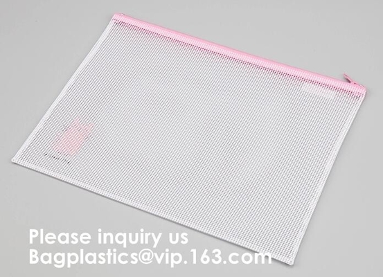 Venta del Pvc Mesh Zipper Document Bag For del bolso del fichero de la cremallera de las fuentes de escuela de la oficina, bolso de la cremallera de la carpeta de archivos del documento, BAGEASE