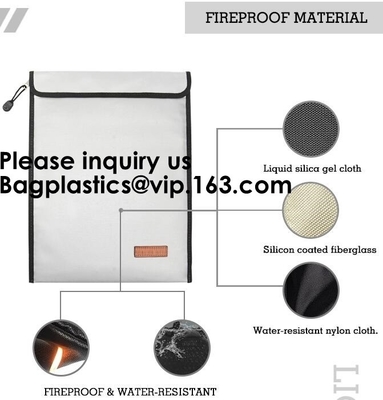 Bolsos incombustibles grandes de la bolsa del dinero del documento de la protección del calor de la capa doble, bolso del documento de la seguridad/bolso resistente al fuego del documento
