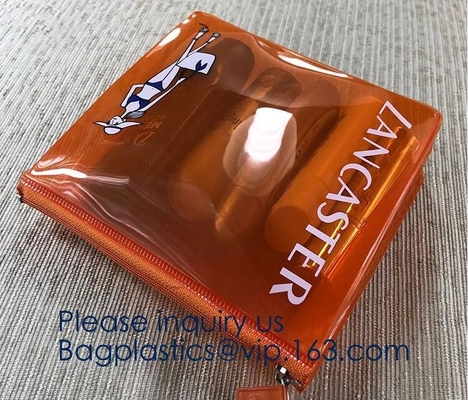 Bolso cosmético plástico transparente respetuoso del medio ambiente caliente del PVC con la cremallera, impresión en offset/impresión de pantalla de seda/impresión del fotograbado