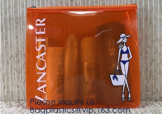 Bolso cosmético plástico transparente respetuoso del medio ambiente caliente del PVC con la cremallera, impresión en offset/impresión de pantalla de seda/impresión del fotograbado