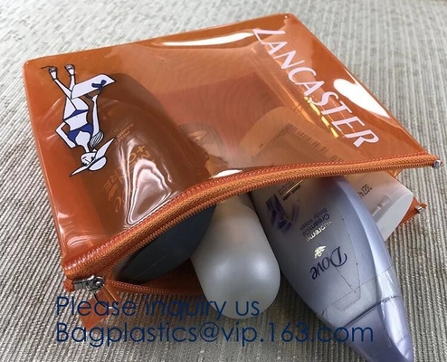 Bolso cosmético plástico transparente respetuoso del medio ambiente caliente del PVC con la cremallera, impresión en offset/impresión de pantalla de seda/impresión del fotograbado