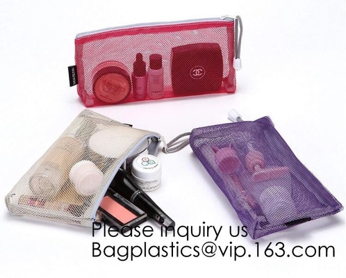 El cepillo Mesh Cosmetic Bag del maquillaje del viaje, la cremallera neta compone el fabricante de Mesh Cosmetic Pencil Case Bag, Trave claro portátil