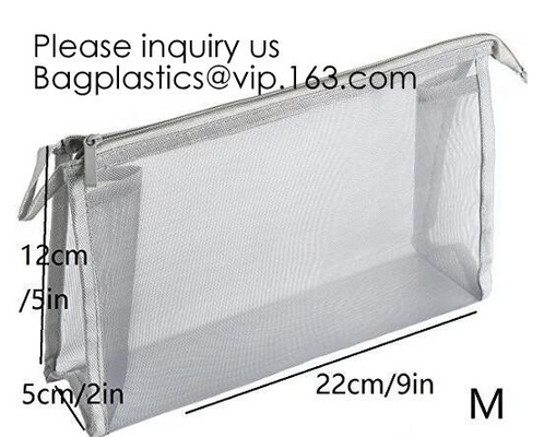 Organizador Bags Mesh Zipper Pouch Pencil Case, bolsas instaladas tubos clasificadas, bagease pac del viaje de Mesh Bags Makeup Bags Cosmetic