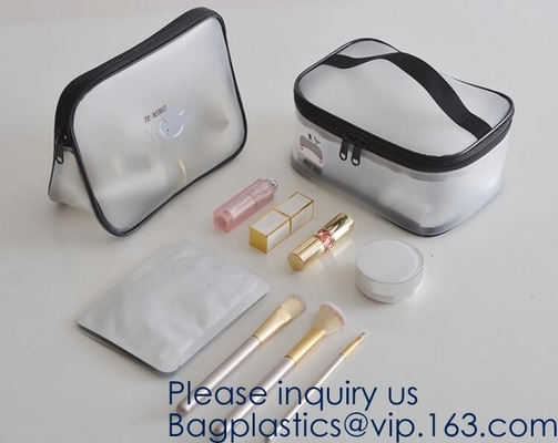 Bolso claro del maquillaje del artículo de tocador, estuche de viaje, PVC cosmético w/Handle plástico del organizador, organizador del viaje para las mujeres y hombre, Polyes