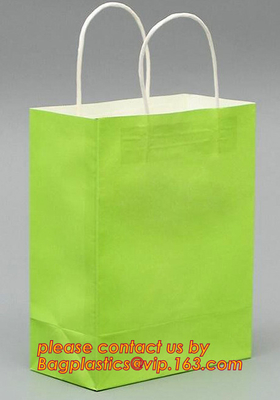 Recicle la bolsa de papel inferior plana amistosa de Brown Kraft del eco que hace compras con la manija de papel, regalo impreso estilo de lujo reciclable