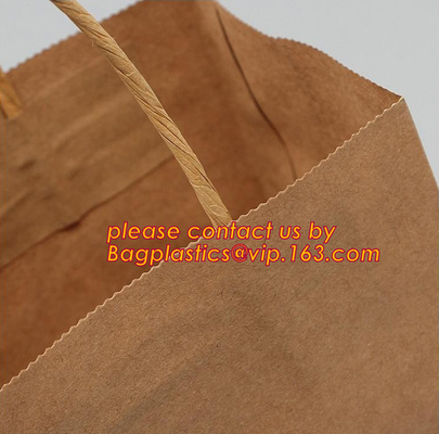 Recicle la bolsa de papel inferior plana amistosa de Brown Kraft del eco que hace compras con la manija de papel, regalo impreso estilo de lujo reciclable