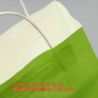 Recicle la bolsa de papel inferior plana amistosa de Brown Kraft del eco que hace compras con la manija de papel, regalo impreso estilo de lujo reciclable