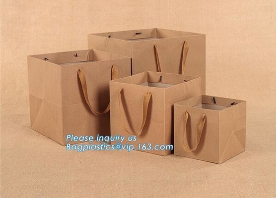 Bolsa de papel impresa simple personalizada de lujo de la aduana de la laminación brillante con la manija, prin de lujo del lema de la marca de Brown