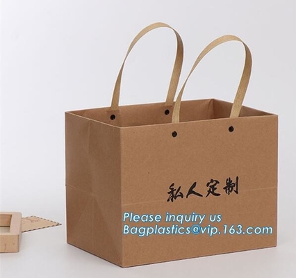 Bolsa de papel impresa simple personalizada de lujo de la aduana de la laminación brillante con la manija, prin de lujo del lema de la marca de Brown