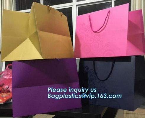 Compras al por menor de lujo modificadas para requisitos particulares laminadas que empaquetan las bolsas de papel de la hoja de Logo Gold para la ropa/ropa con el arco de la cinta