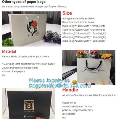Bolsa de papel de empaquetado sofisticada del bolso de papel del regalo que hace compras con las manijas del empaquetado, bolsa de lujo del papel de la ropa para embalar