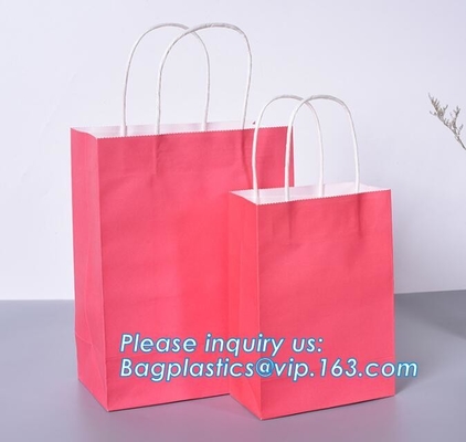 Bolso de compras de papel de lujo de Brown Kraft del diseño con la manija, bolso que hace compras de papel impreso verde modificado para requisitos particulares con Logo Custom