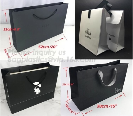 La cinta negra BIODEGRADABLE y RECICLABLE del Bowknot maneja los bolsos del regalo de vacaciones del empaquetado al por menor de Eco, bolsos de compras, al por menor