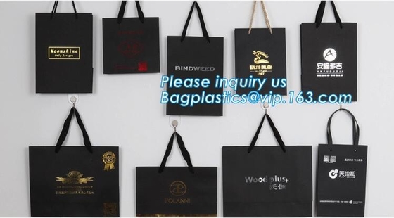 La cinta negra BIODEGRADABLE y RECICLABLE del Bowknot maneja los bolsos del regalo de vacaciones del empaquetado al por menor de Eco, bolsos de compras, al por menor