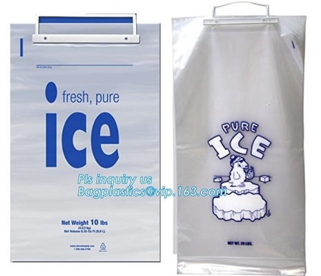 bolso congelado del cubo de 1kg 2kgIce, bolsos de hielo de 10 libras en el wicket, bolso con el lazo de nylon para la leña /ice, hielo polivinílico impreso B