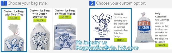 los bolsos de hielo de nylon del plástico del cierre de lazo, la bolsa de plástico biodegradable del cubo de hielo, fotograbado que imprime Wicketed de encargo empaquetan el hielo