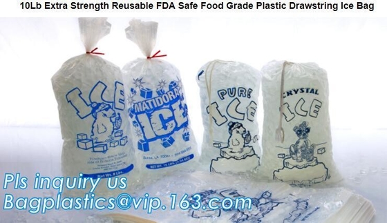 los bolsos de hielo de nylon del plástico del cierre de lazo, la bolsa de plástico biodegradable del cubo de hielo, fotograbado que imprime Wicketed de encargo empaquetan el hielo