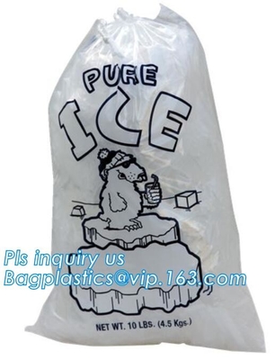 El bolso de hielo modificado para requisitos particulares ABONABLE con el lazo, bolso de hielo plástico del wicket del uso industrial de la comida, bolso de hielo en el rollo, hielo empaqueta los wi