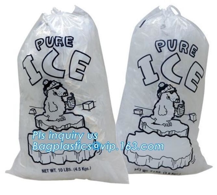 El bolso de hielo modificado para requisitos particulares ABONABLE con el lazo, bolso de hielo plástico del wicket del uso industrial de la comida, bolso de hielo en el rollo, hielo empaqueta los wi