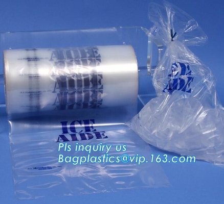 El bolso de hielo modificado para requisitos particulares ABONABLE con el lazo, bolso de hielo plástico del wicket del uso industrial de la comida, bolso de hielo en el rollo, hielo empaqueta los wi