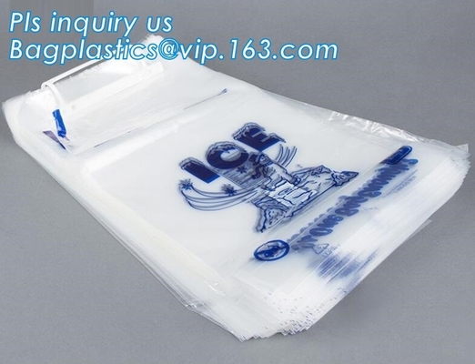 Bolsos de hielo BIODEGRADABLES, comerciales, bolsos de hielo polivinílicos, bolsos de Metallocene, bolsos de hielo plásticos del lazo de torsión, hielo al por menor modificado para requisitos particulares