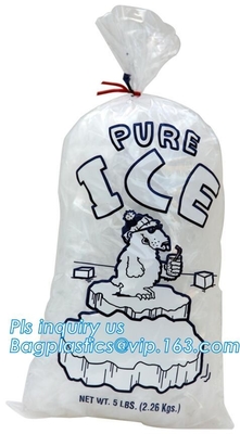 Bolsos de hielo BIODEGRADABLES, comerciales, bolsos de hielo polivinílicos, bolsos de Metallocene, bolsos de hielo plásticos del lazo de torsión, hielo al por menor modificado para requisitos particulares