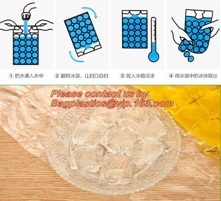 Fabricante de encargo libre del cubo de hielo de BPA, bolsos plásticos del cubo de hielo del PE disponible del polietileno, bolso de empaquetado autoadhesivo del cubo de hielo