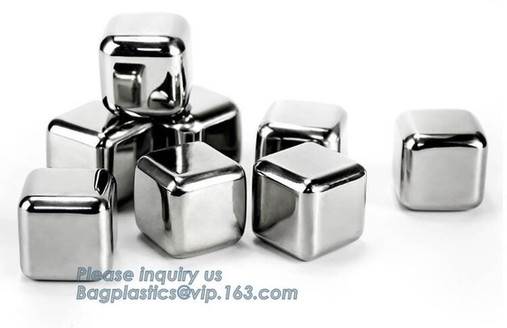 sistema de piedra de refrigeración del cubo de hielo de la caja plástica 4pcs/set, accesorios de acero inoxidables de la barra de la piedra del whisky del cubo de hielo del FDA LFGB, bageas