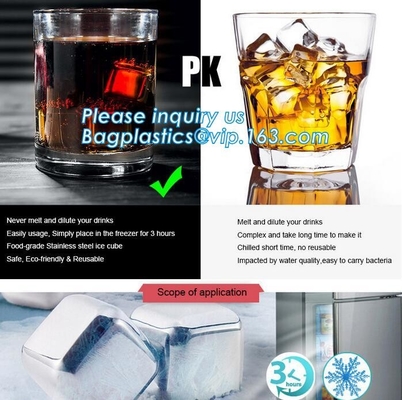 sistema de piedra de refrigeración del cubo de hielo de la caja plástica 4pcs/set, accesorios de acero inoxidables de la barra de la piedra del whisky del cubo de hielo del FDA LFGB, bageas