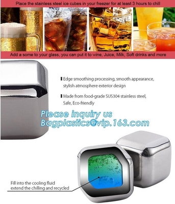 sistema de piedra de refrigeración del cubo de hielo de la caja plástica 4pcs/set, accesorios de acero inoxidables de la barra de la piedra del whisky del cubo de hielo del FDA LFGB, bageas