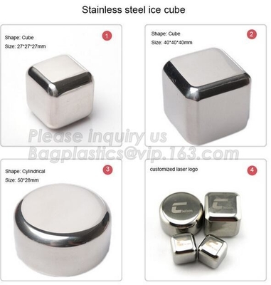 sistema de piedra de refrigeración del cubo de hielo de la caja plástica 4pcs/set, accesorios de acero inoxidables de la barra de la piedra del whisky del cubo de hielo del FDA LFGB, bageas